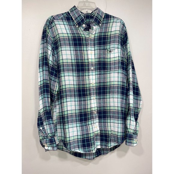 Vineyard Vines Mens Shirt Plaid Linen Slim Fit Trucker Shirt Medium Blue Green W - Picture 1 of 8